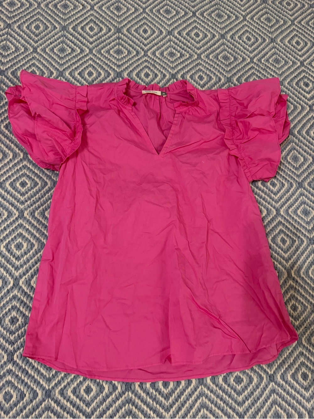 Maude Vivante (boutique brand) Bright Pink Ruffle Sleeve V-Neck Blouse